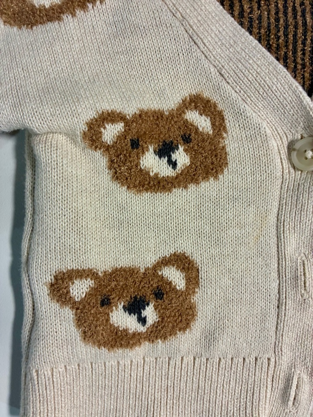 Cat & Jack Cream Cardigan with Teddy Bears - Picture 3 of 3